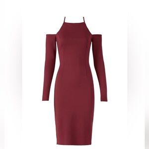 NWT Trina Turk Burgundy Red Cutaway Cold Shoulder Long Sleeve Sheath Dress Sz 12